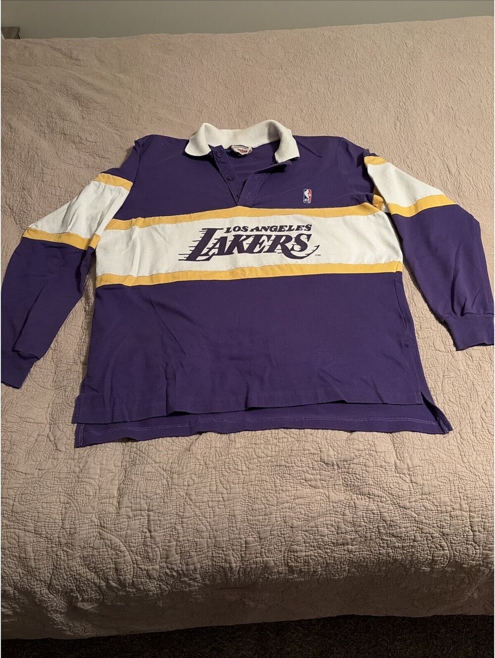 80s NUTMEG LA LAKERS NBA Polo Rugby Collared Pullover SHIRT Size XL